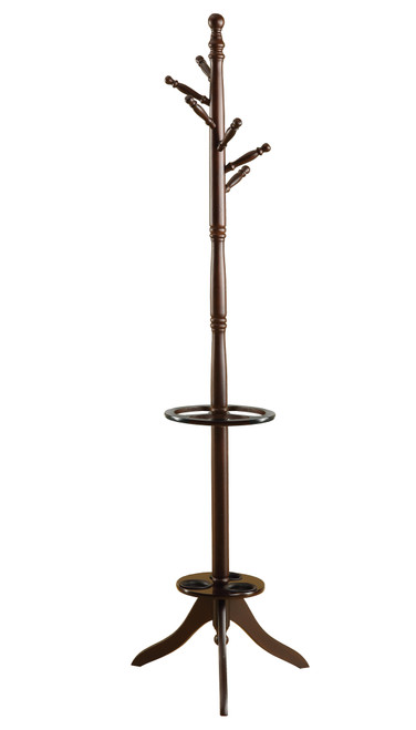 17" x 17" x 71" Cherry Wood Coat Rack with Umbrella Holder
