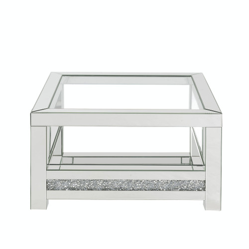 32" Silver And Clear Glass With Bling Square Mirrored Coffee Table