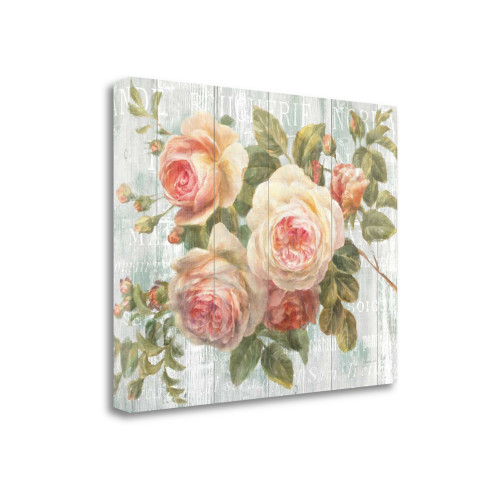 Vintage Roses On Driftwood 4 Wrapped Canvas Print Living Room Wall Art