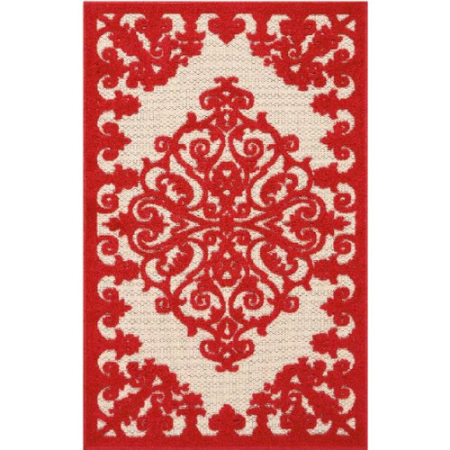 10' X 13' Red Damask Non Skid Indoor Outdoor Area Rug