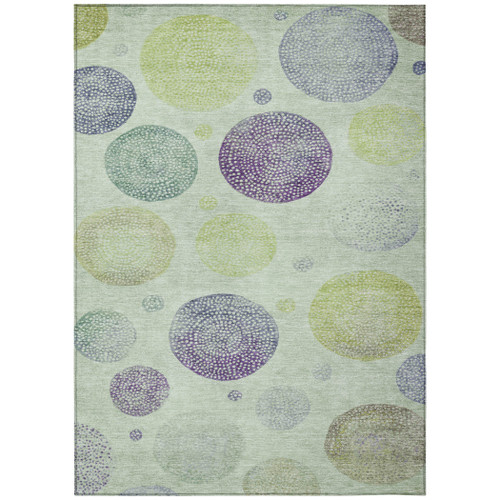 9' X 12' Artichoke Green And Purple Geometric Washable Indoor Outdoor Area Rug