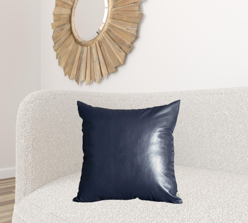 Set Of Two 22" X 22" Navy Blue Faux Leather Zippered Pillow Cover
