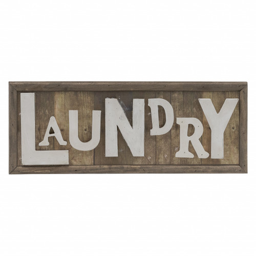 Brown And White Manufactured Wood Laundry Wall Decor
