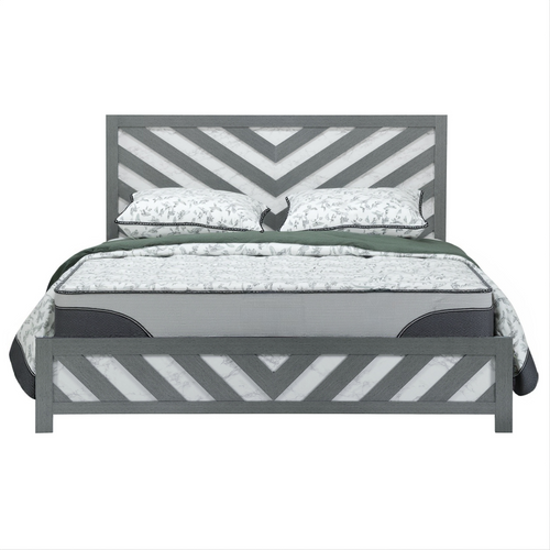 Gray And White Carved Geometric Full Bed Frame