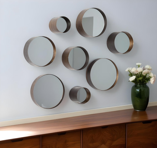 Set Of Eight Brown Metal Wall Mirrors