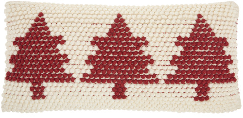 12" X 24" Ivory And Red Zippered Handmade Polyester Christmas Trees Throw Pillow