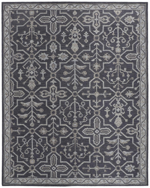 10' X 14' Blue And Gray Wool Floral Tufted Handmade Stain Resistant Area Rug