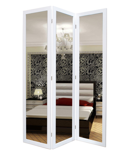 1 X 50 X 69 White Glass &amp;amp; Wood Mirror Screen