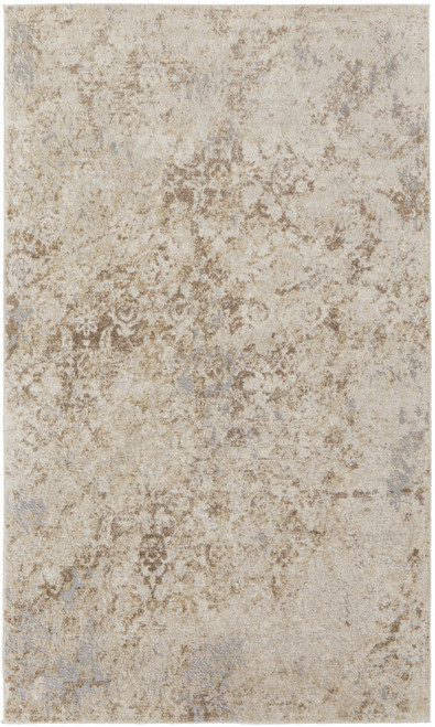4' X 6' Tan And Ivory Abstract Power Loom Distressed Area Rug