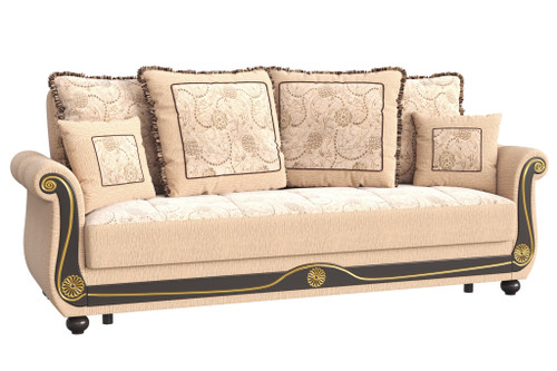 95" Beige Chenille Chesterfield Sleeper Sofa With Two Toss Pillows