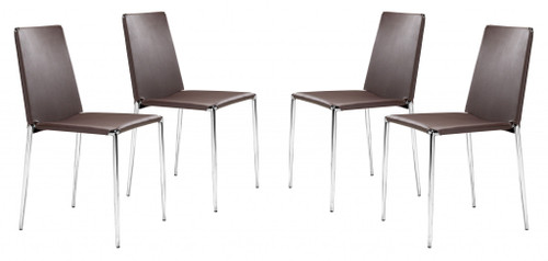 Set Of Four Espresso Steel Dining Chairs