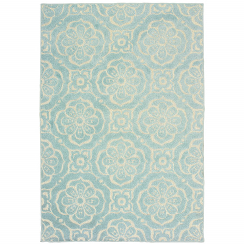 5' X 8' Blue Floral Stain Resistant Indoor Outdoor Area Rug