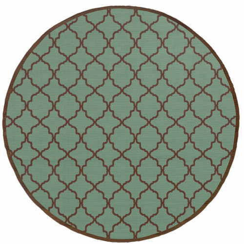 8' Round Blue Round Geometric Stain Resistant Indoor Outdoor Area Rug