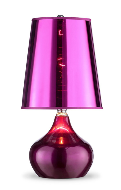 18" Purple Glass Bedside Table Lamp With Red Shade