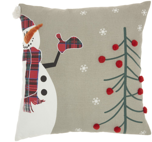 18" X 18" Grey Whtie And Red Zippered Handmade 100% Cotton Christmas Snowman Throw Pillow