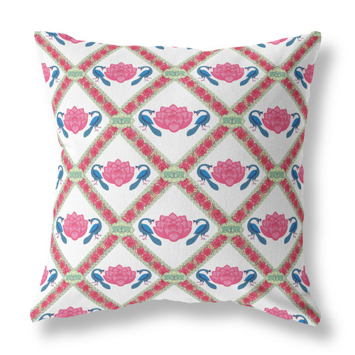 20"x20" Pink Blue White Zippered Suede Geometric Throw Pillow