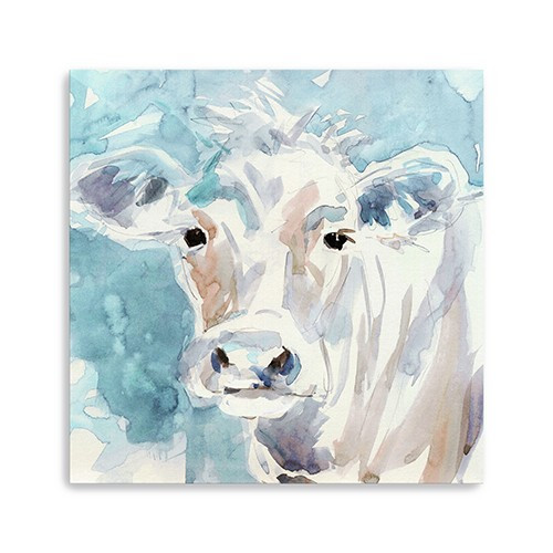 Homeroots Home Decor 40" x 40" Watercolor Soft Pastel Cow Canvas Wall Art, Multi Color