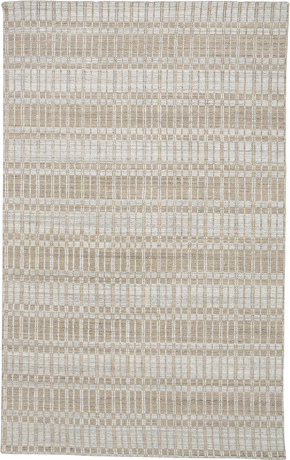 9' X 13' Tan Gray And Silver Striped Hand Woven Area Rug