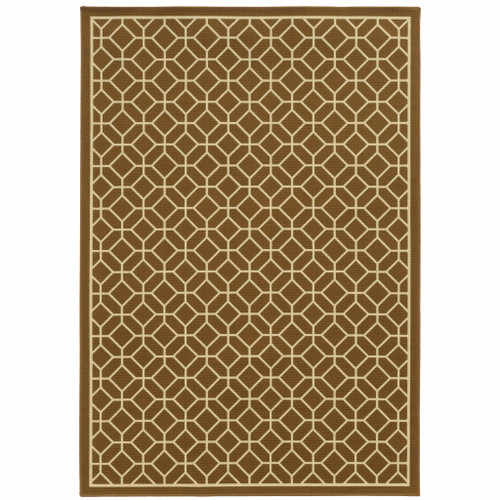 4' X 6' Brown Geometric Stain Resistant Indoor Outdoor Area Rug