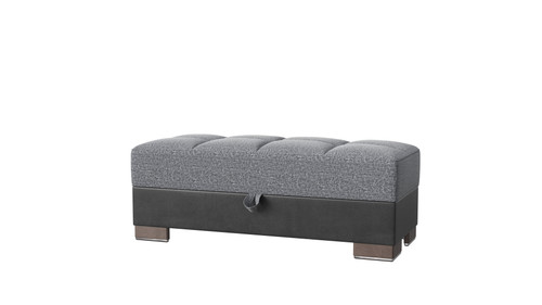 52" Gray Blue Brown and Gray Chenille And Faux Leather Storage Ottoman