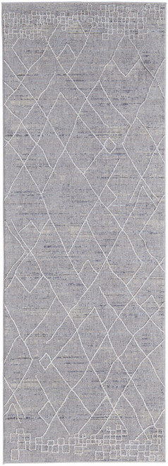 8' Gray Striped Power Loom Distressed Stain Resistant Runner Rug