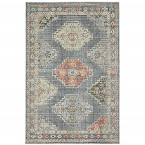 6' X 9' Blue Oriental Stain Resistant Indoor Outdoor Area Rug