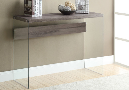 15.75" x 44" x 32" Dark Taupe Clear Particle Board Tempered Glass Accent Table
