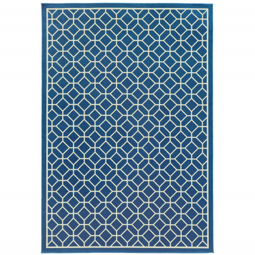 2' X 4' Navy Geometric Stain Resistant Indoor Outdoor Area Rug