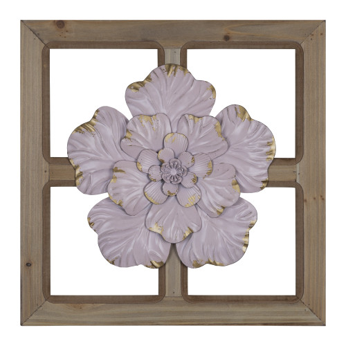 Pink Floral Wood and Metal Wall Decor