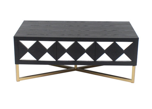 24 X 46 X 19 Black &amp;amp; Gold 3 Drawer Mirrored Console Table