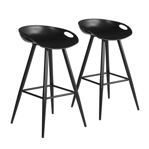 Set Of Two 32" Black Low Back Bar Height Bar Chairs With Footrest