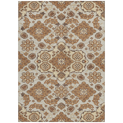 3' X 5' Copper Beige And Gray Medallion Washable Indoor Outdoor Area Rug
