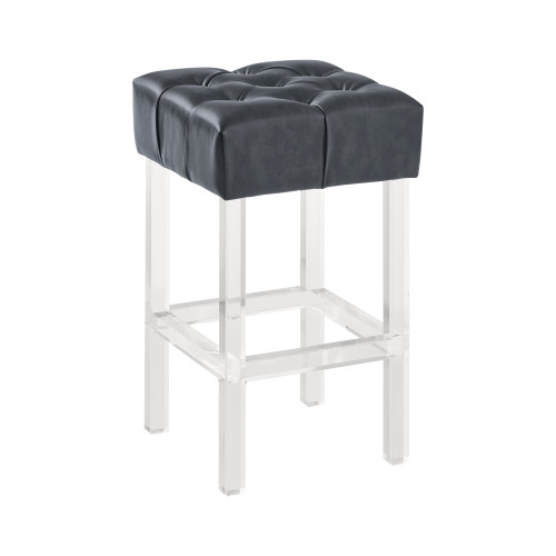 26" Gray Faux Leather And Solid Wood Backless Counter Height Bar Chair