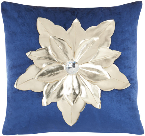 16" X 16" Navy And Gold Zippered Handmade 100% Cotton Christmas Throw Pillow