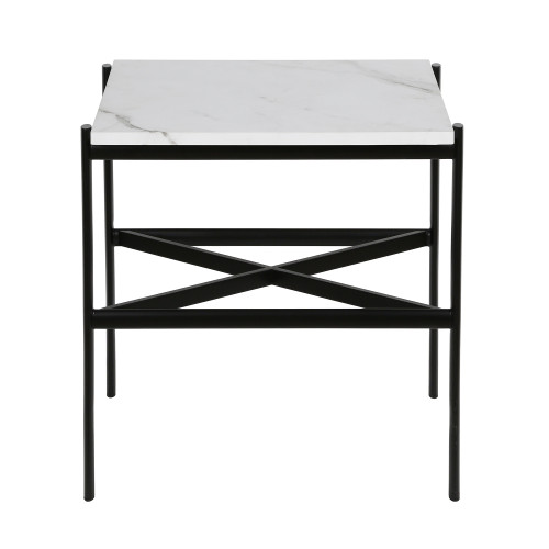 22" Black And White Faux Marble And Steel End Table