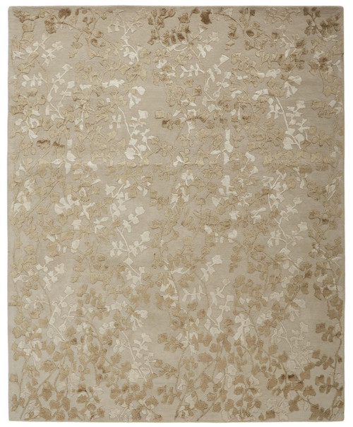 9' X 12' Ivory Tan And Gold Wool Floral Tufted Handmade Area Rug
