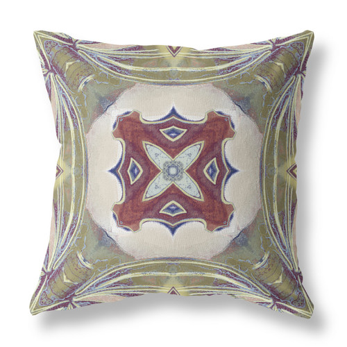 20"x20" Muted Green Cream Magenta Zippered Broadcloth Geometric Throw Pillow