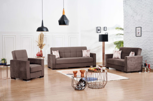 87" Brown Microfiber Convertible Futon Sleeper Sofa And Toss Pillows With Storage