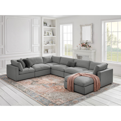 36" Grey 100% Linen With Black Ottoman