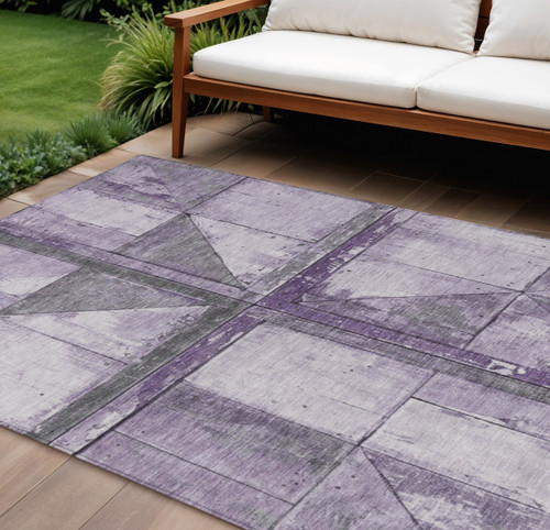 10' X 14' Purple And Gray Geometric Washable Indoor Outdoor Area Rug