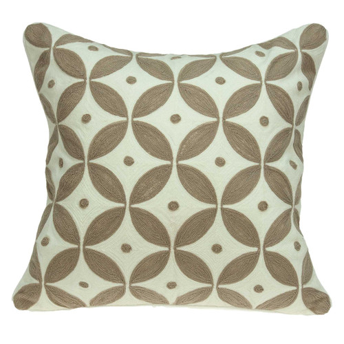 20" x 7" x 20" Transitional Beige and White Accent Pillow Cover With Down Insert