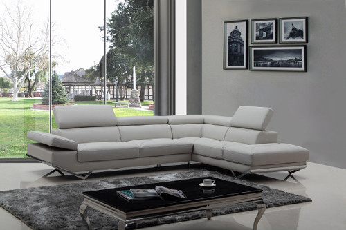 37" Light Grey Eco Leather Foam Wood And Metal Sectional Sofa