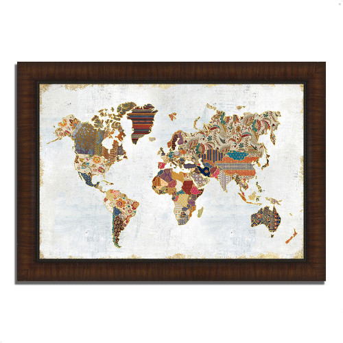 Pattern World Map 13 Brown Picture Frame Print Wall Art