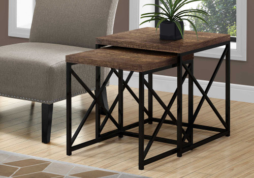 37.25" x 37.25" x 40.5" Brown Black Particle Board Metal 2pcs Nesting Table Set