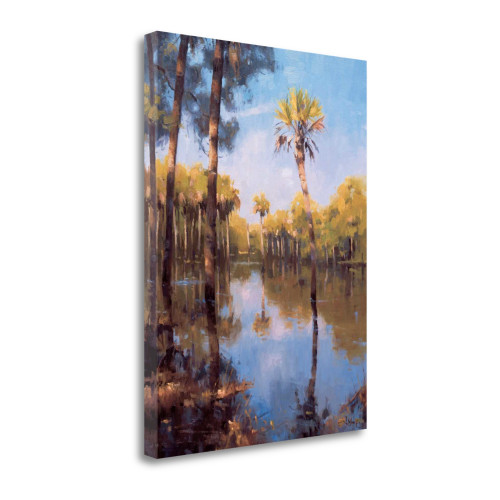 Palms On Water II Wrapped Canvas Print Living Room Wall Art