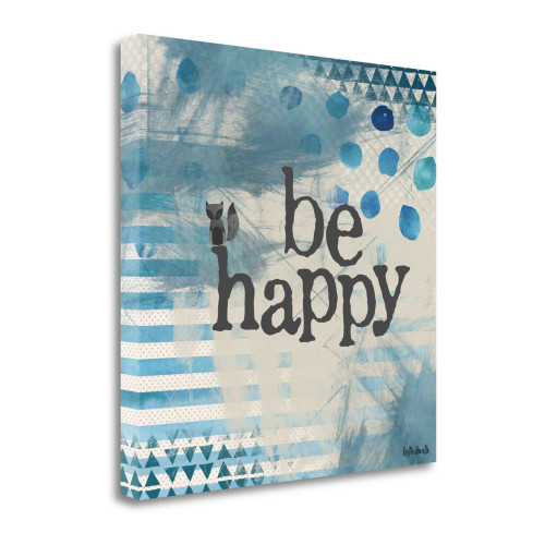 Be Happy Blue 2 Wrapped Canvas Print Living Room Wall Art