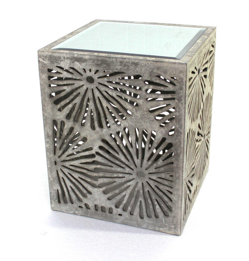18 X 18 X 23 Gray Rustic Floral Wooden Mirror - End Table Or Tea Table