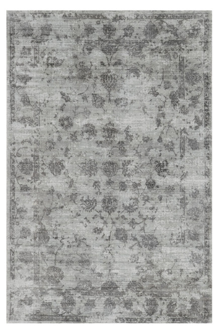 9'x12' Grey Hand Loomed Distressed Floral Indoor Area Rug
