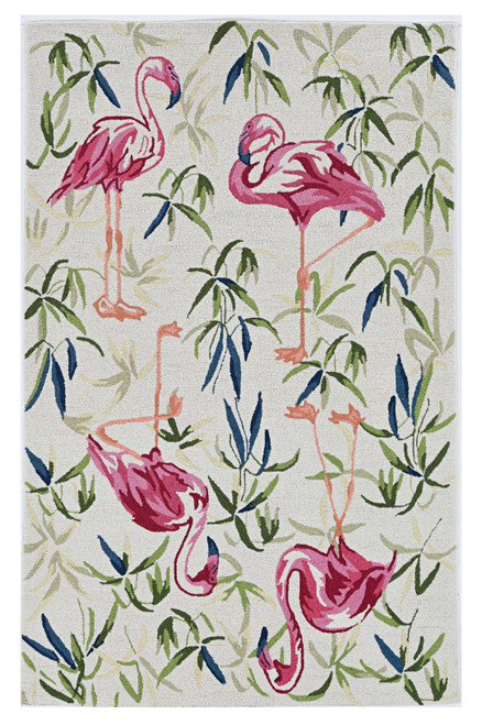 2'x4' Ivory Pink Hand Hooked Flamingo Indoor Accent Rug