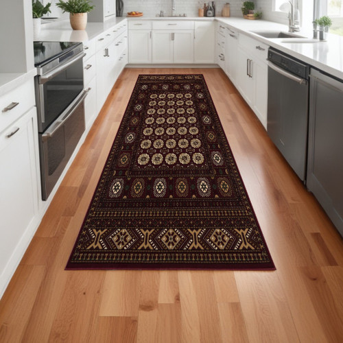 15' Red And Ivory Floral Medallion Runner Rug